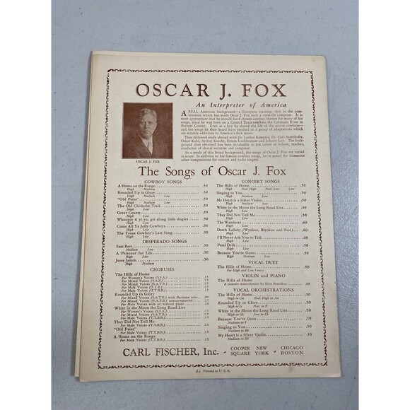 The Hills of Home Oscar J. Fox Poem by Floride Calhoun 1925 Sheet Music #52 - Picture 2 of 3